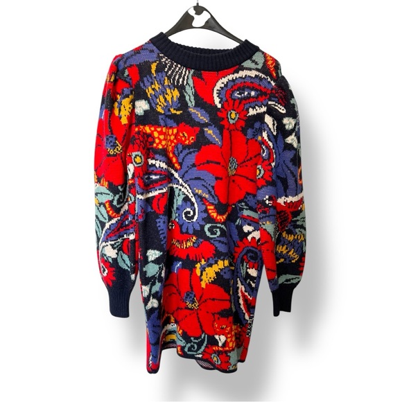 Farm Rio Floral Botanical Sweater Long Sleeve Knit Dress - Picture 6 of 10